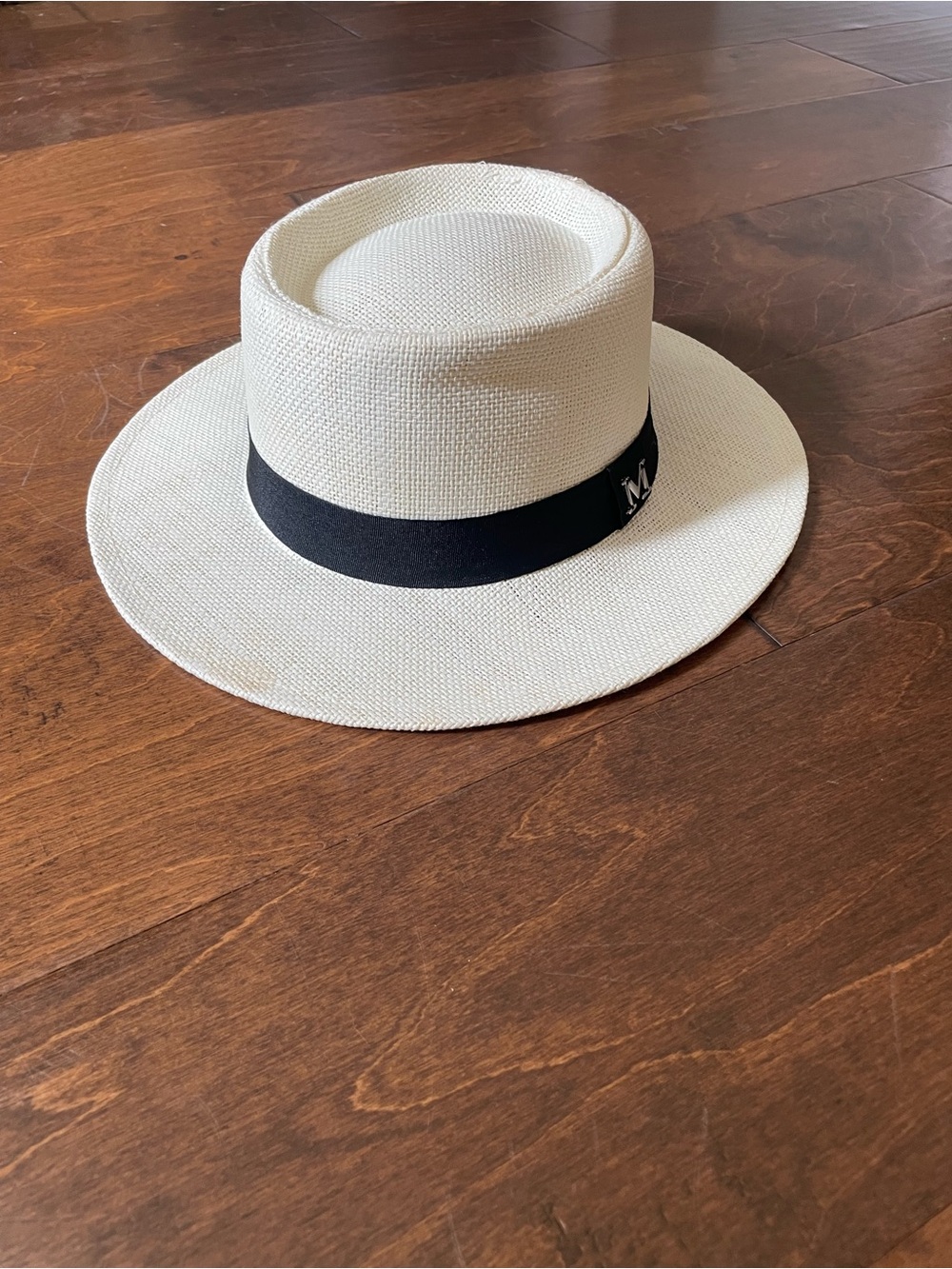 Straw Boater Hat with Black Band